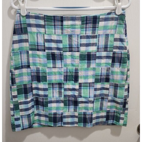 Talbots Women's A-line Side Zip Mini Skirt Blue Madras Plaid Cotton Preppy Sz 4 - Picture 1 of 6